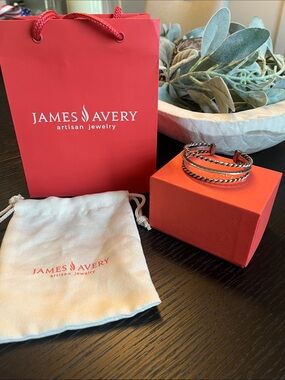 James Avery Silver Twisted Cable Cuff Bracelet with Rope Detail